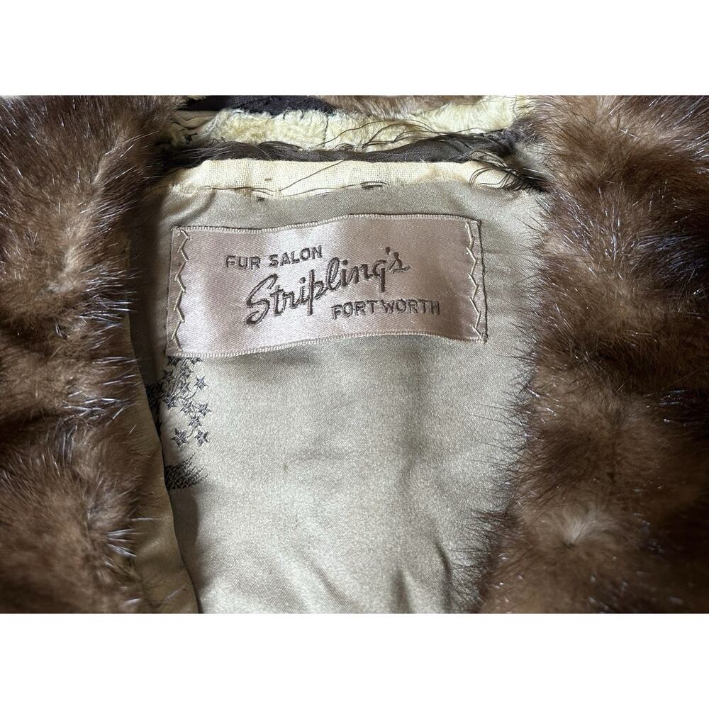 Vtg Persian Lamb Coat w/ Mink Collar Large Buttons Tan Brown 60s 70s Striplings - Picture 12 of 16